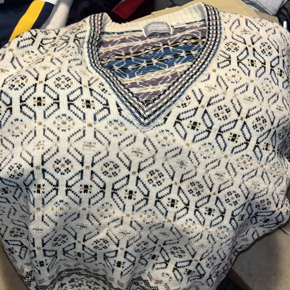 Concrete mix 90s V Neck boxy heavy Sweater Geometric Beige Tan Blue Cosby MEN 2X - Picture 12 of 16